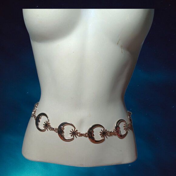 Womens Belt Gold Tone Lunar Crescent Moon Star Celestial Adjustable Plus Size 2X main image 7